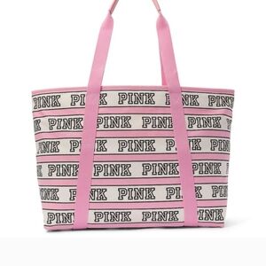 PINK Victoria's Secret Black and Pink Striped Tote